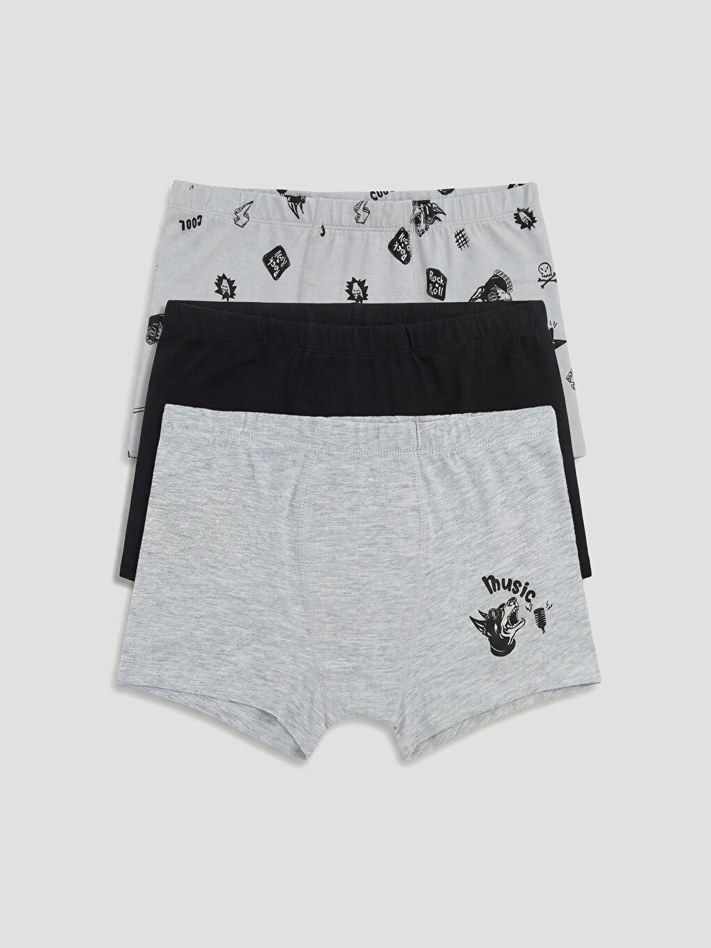 Gri Erkek Çocuk Baskılı Boxer 3'lü-1