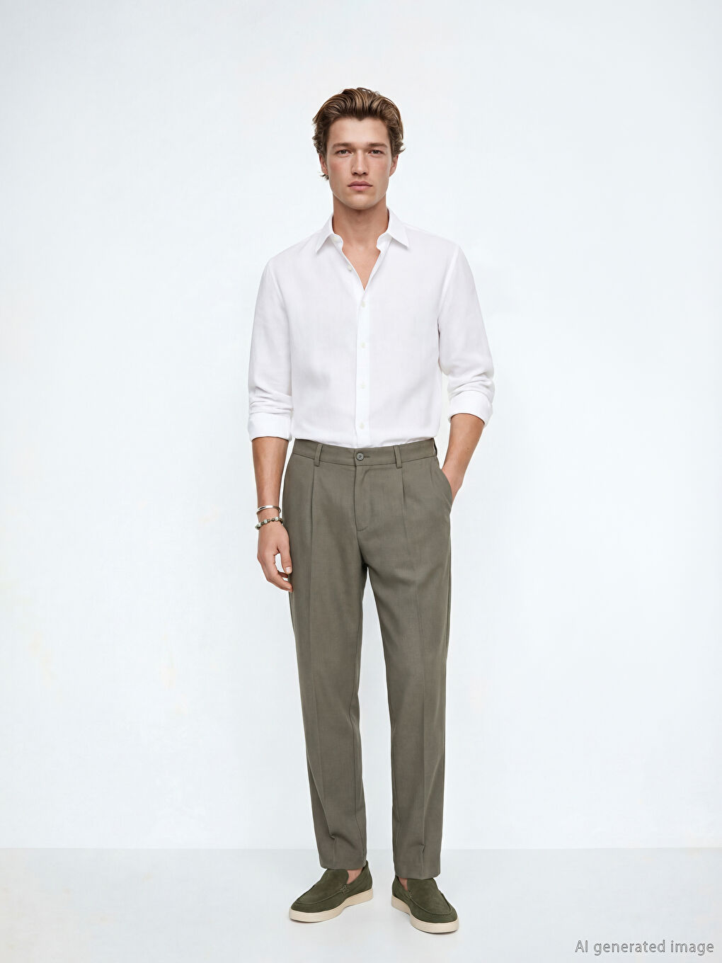 Haki Regular Fit Viskon Erkek Pileli Pantolon