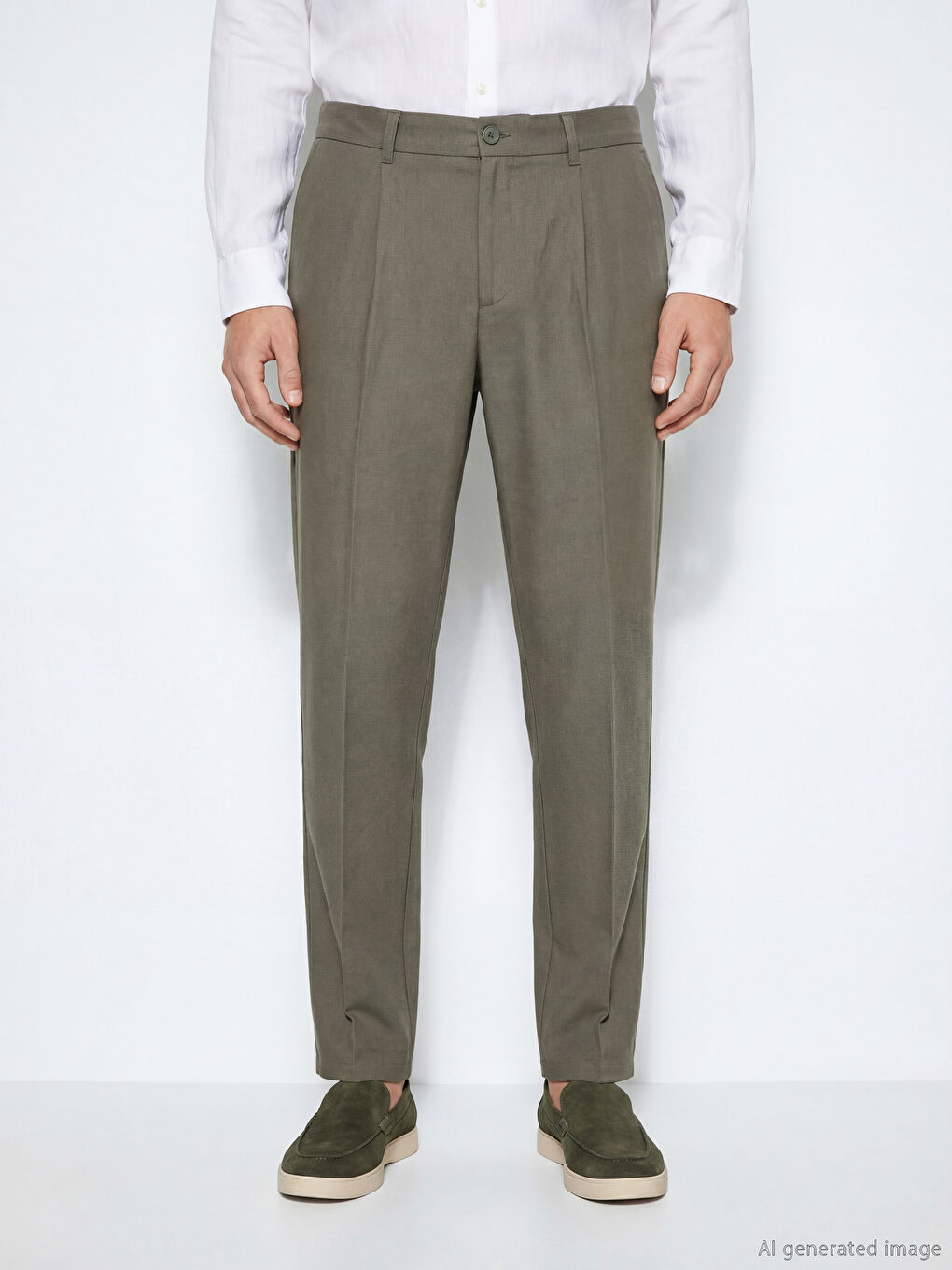 Haki Regular Fit Viskon Erkek Pileli Pantolon-1