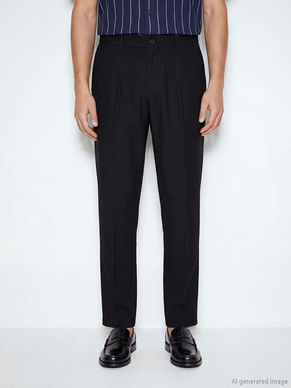 Siyah Regular Fit Viskon Erkek Pileli Pantolon-1