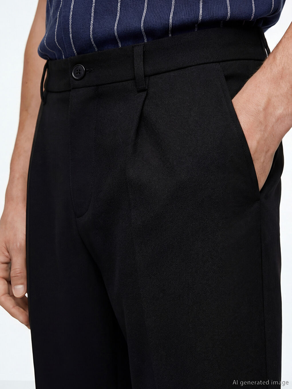 Siyah Regular Fit Viskon Erkek Pileli Pantolon-2