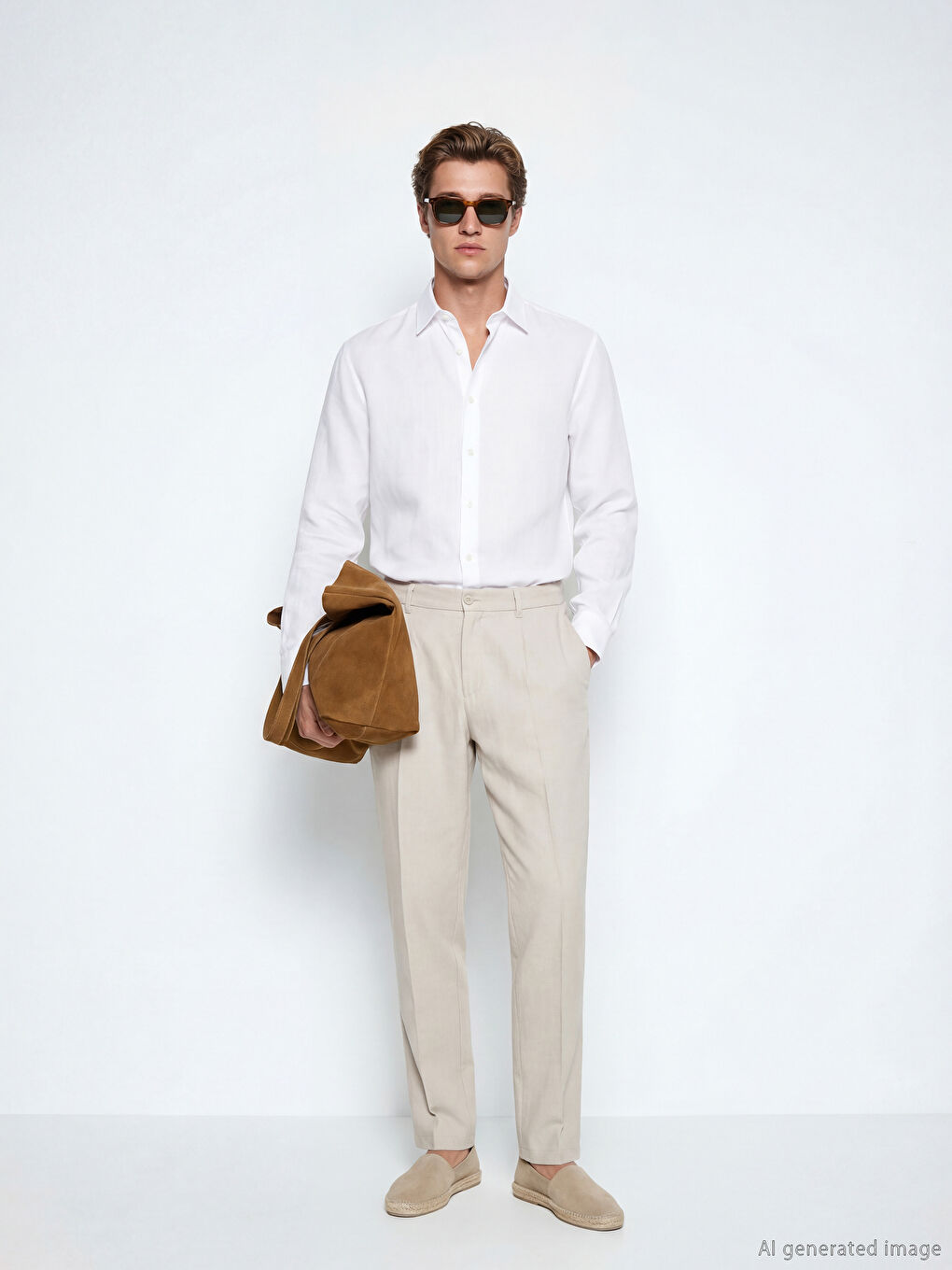 Bej Regular Fit Viskon Erkek Pileli Pantolon