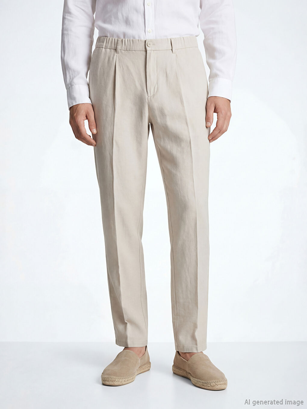 Bej Regular Fit Viskon Erkek Pileli Pantolon-1