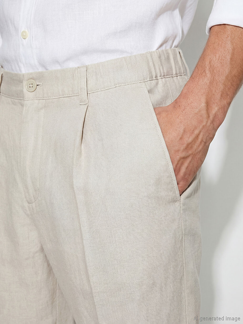 Bej Regular Fit Viskon Erkek Pileli Pantolon-2