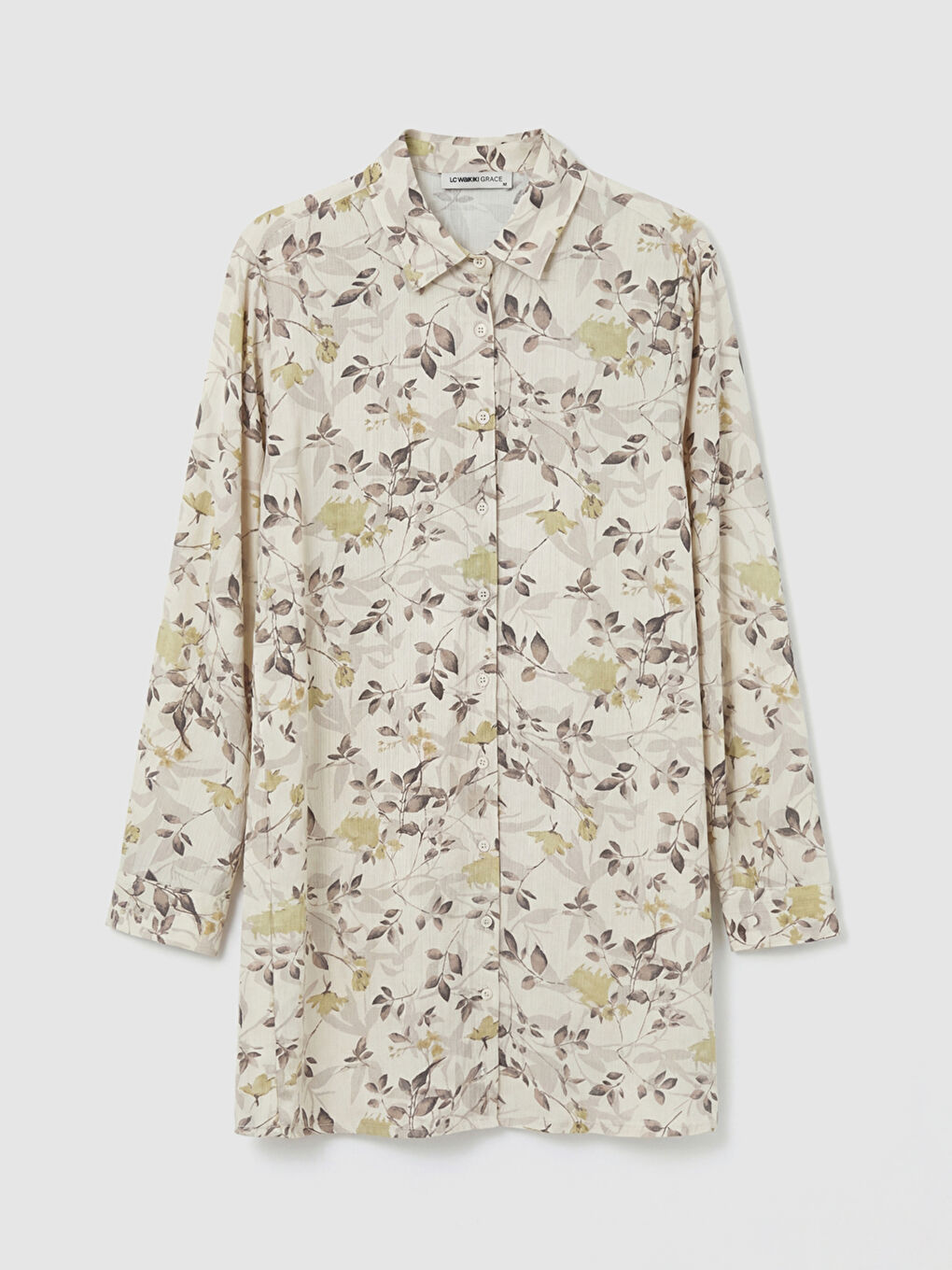 Ekru Çiçekli Kadın Gömlek Tunik-4