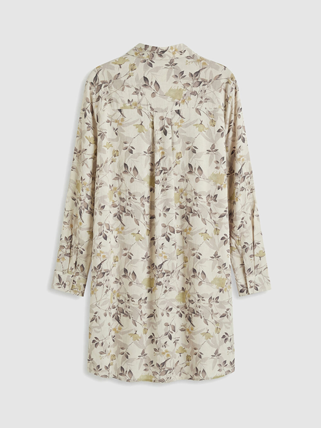 Ekru Çiçekli Kadın Gömlek Tunik-5