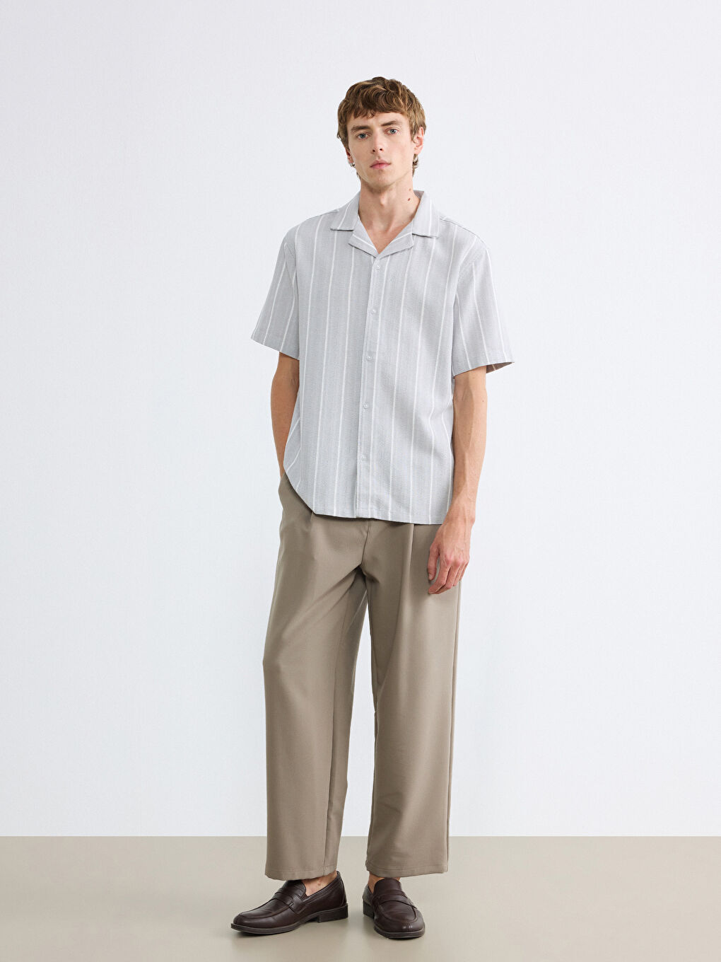 Regular Fit Short Sleeve Striped Men's Shirt-1