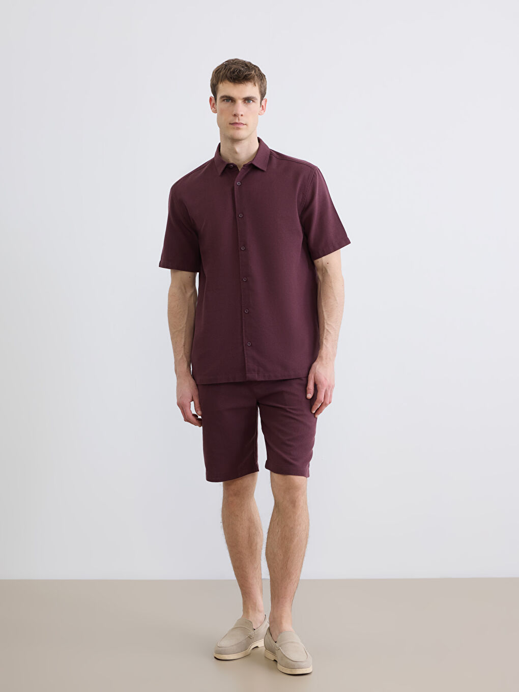 Mürdüm Standart Kalıp Erkek Dokulu Gömlek-1