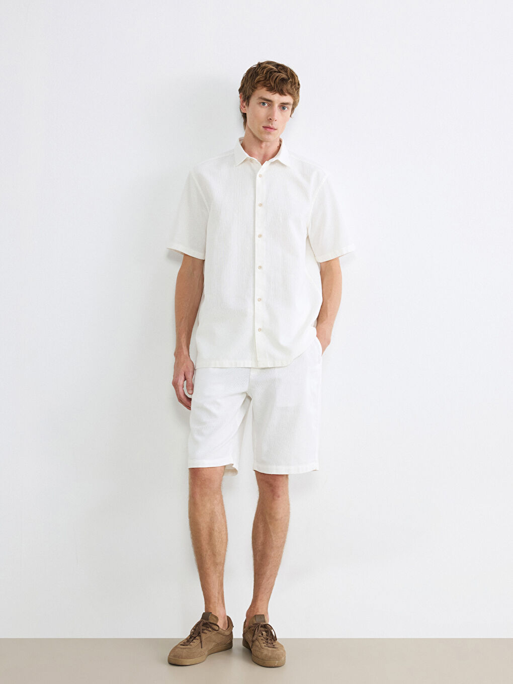 Ekru Regular Fit Erkek Gömlek-1