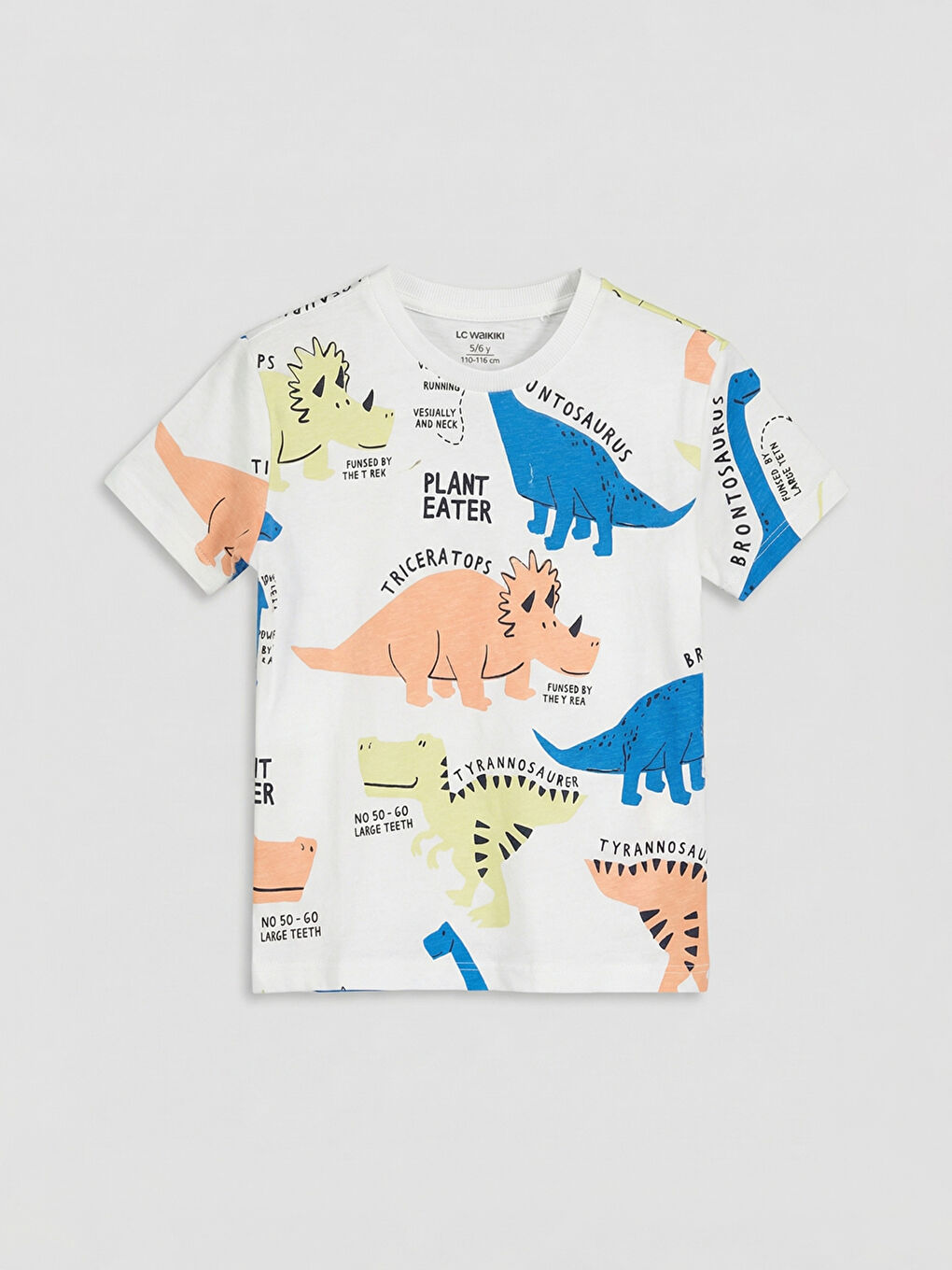 Beyaz Dinozor Baskılı Erkek Çocuk Tişört