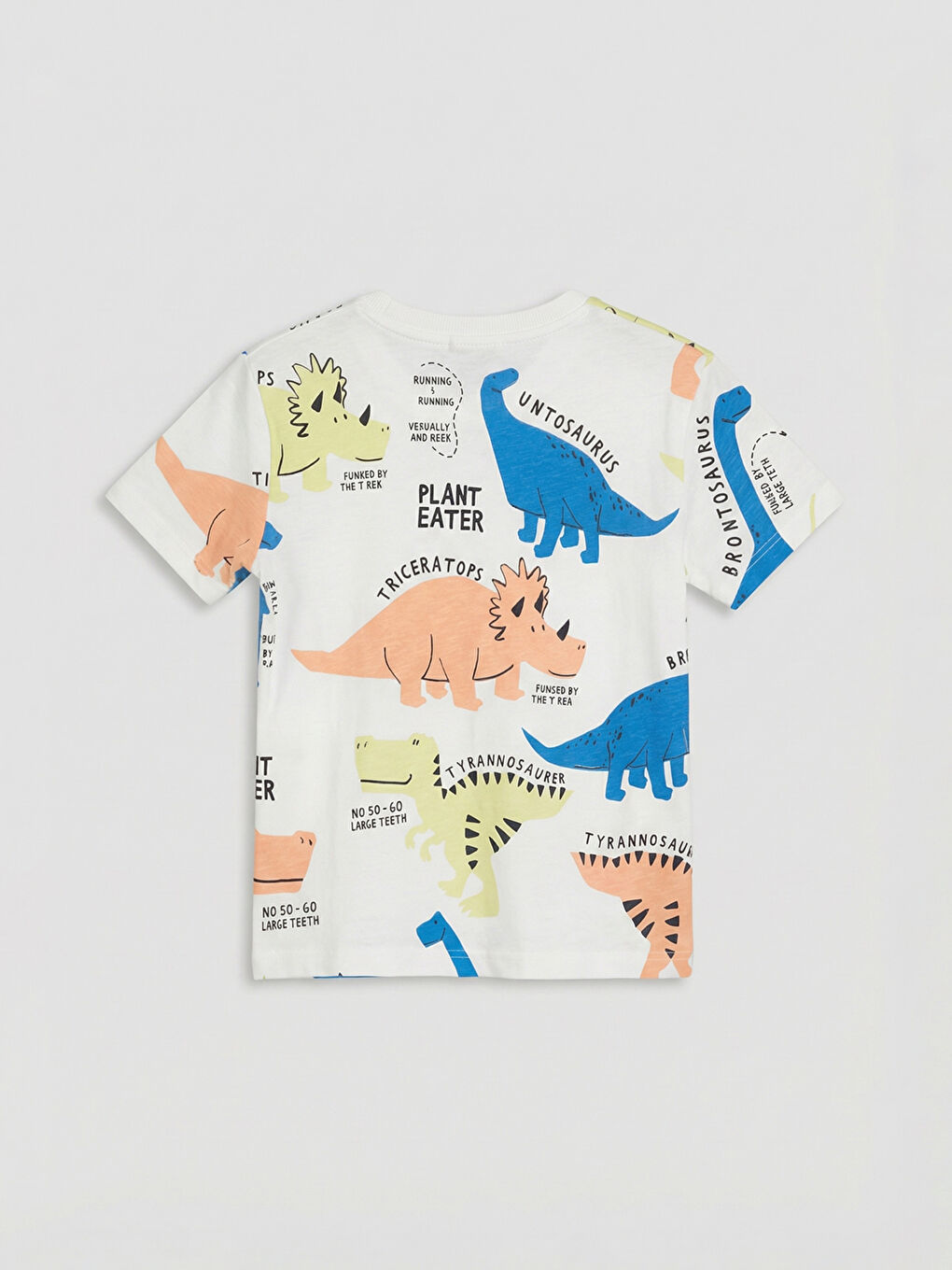 Beyaz Dinozor Baskılı Erkek Çocuk Tişört-1