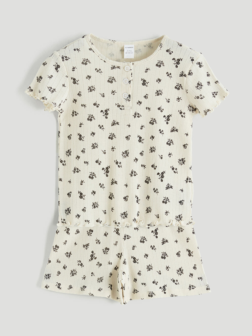 Bej Bisiklet Yaka Kız Çocuk Tişört ve Şort