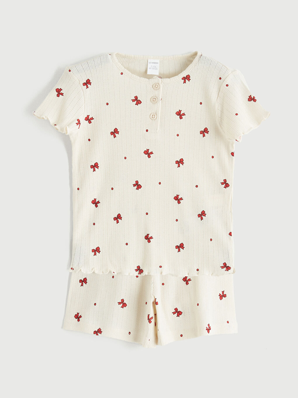 Bej Bisiklet Yaka Kız Çocuk Tişört ve Şort