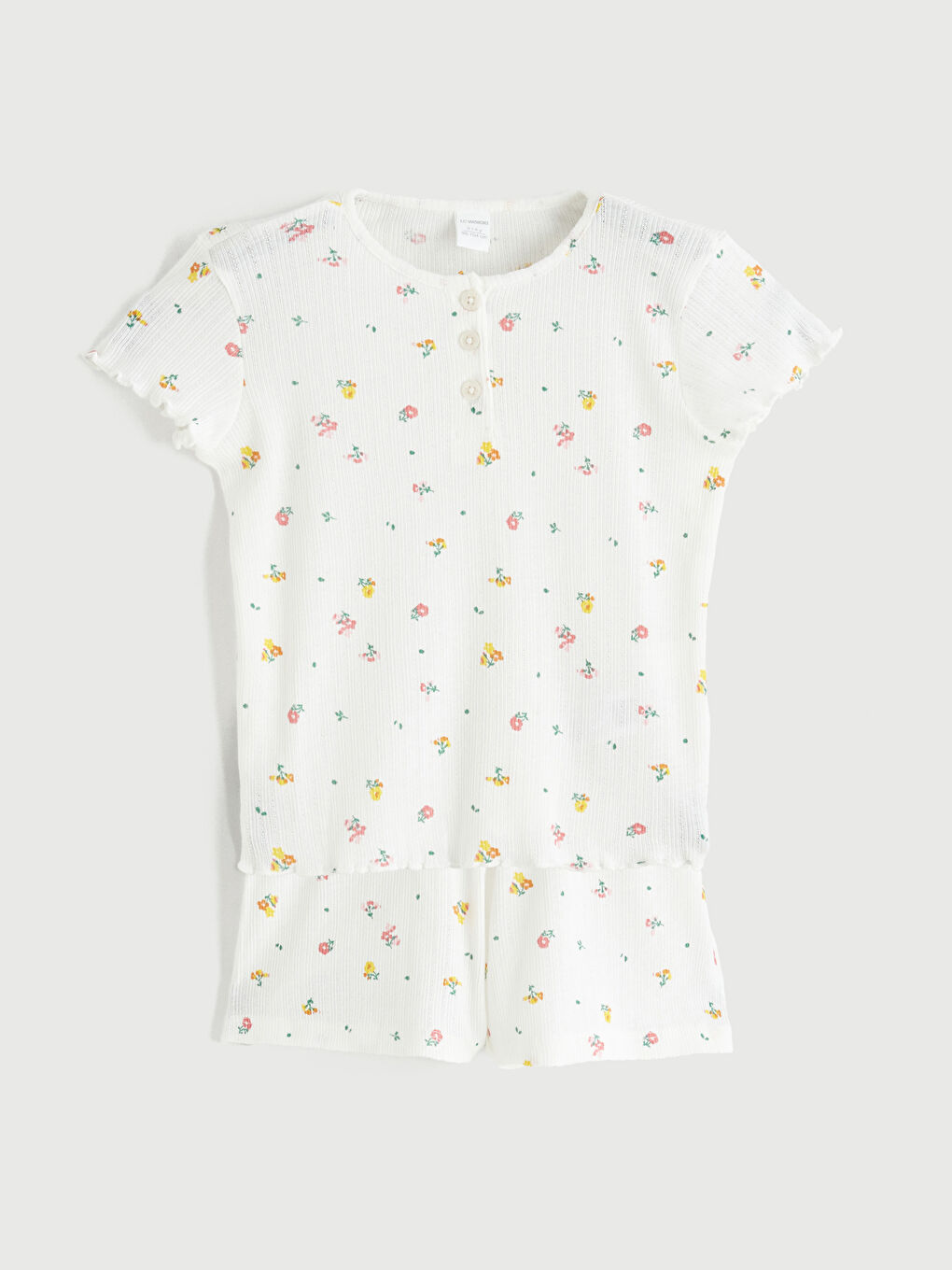 Ekru Bisiklet Yaka Kız Çocuk Tişört ve Şort