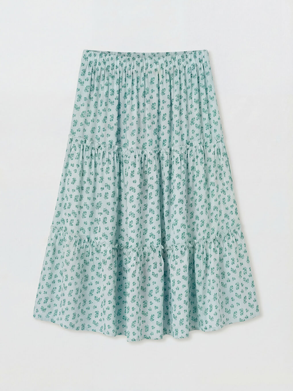 Yeşil Beli Lastikli Desenli Kız Çocuk Etek