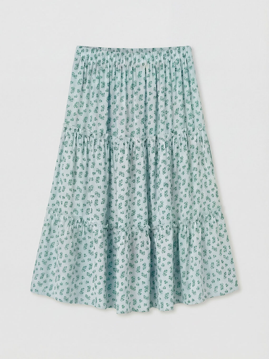 Yeşil Beli Lastikli Desenli Kız Çocuk Etek-1