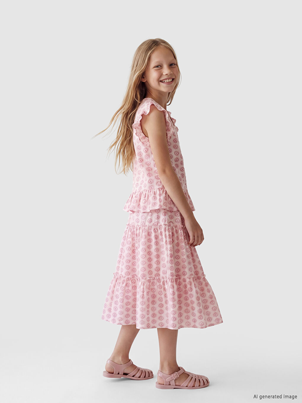 Elastic Waist Printed Layered Girls' Skirt-1