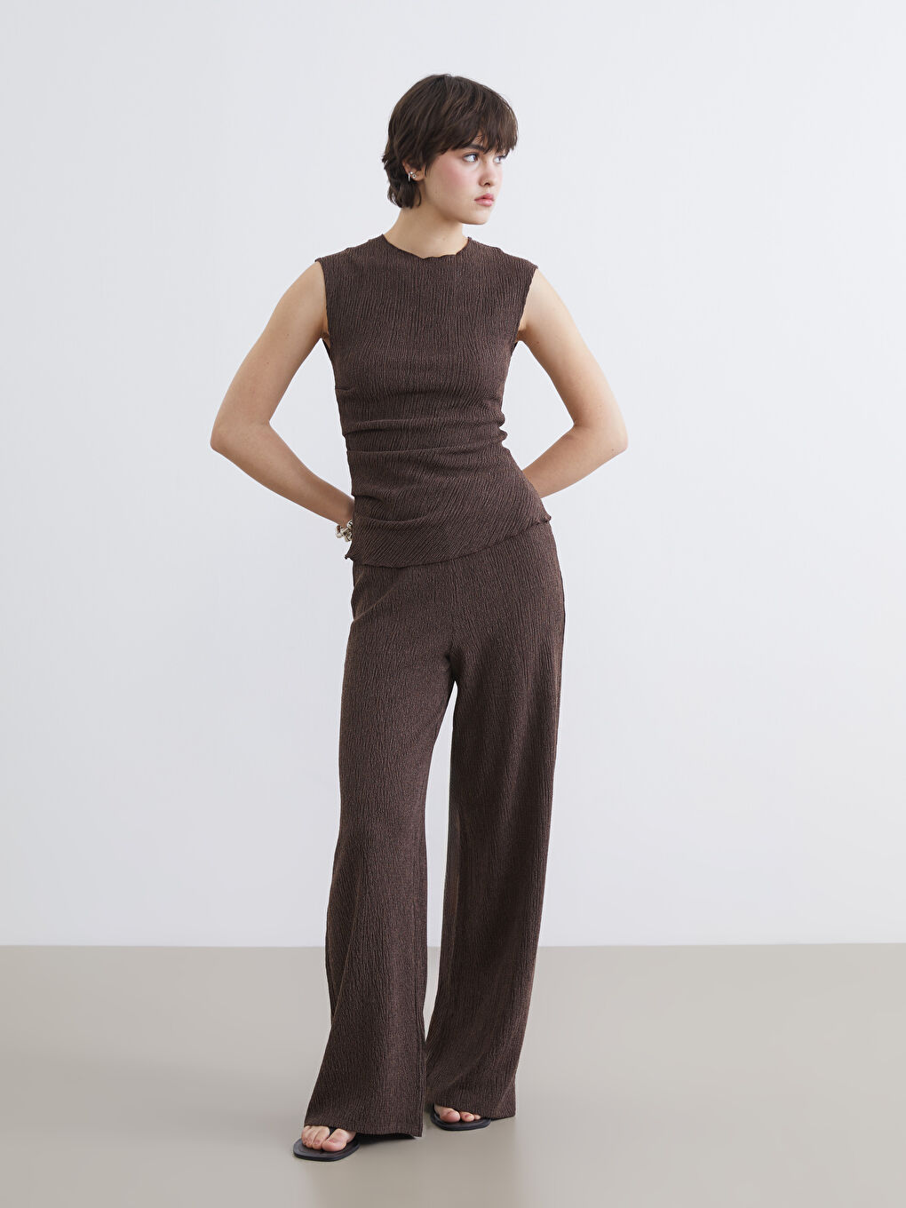 Crew Neck Ruched Blouse-1