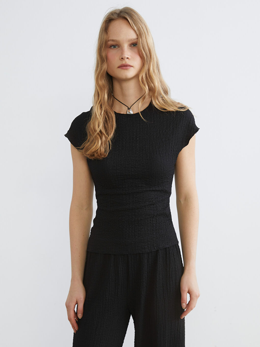 Crew Neck Textured Blouse