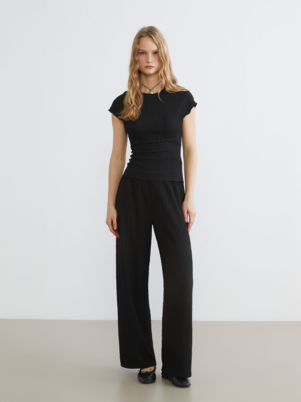 Crew Neck Textured Blouse-1