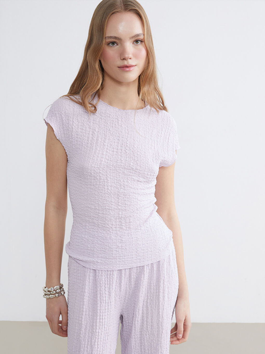 Crew Neck Textured Blouse