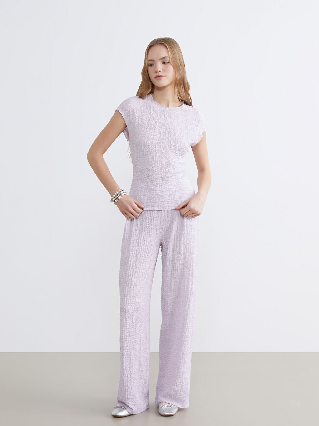 Crew Neck Textured Blouse-1