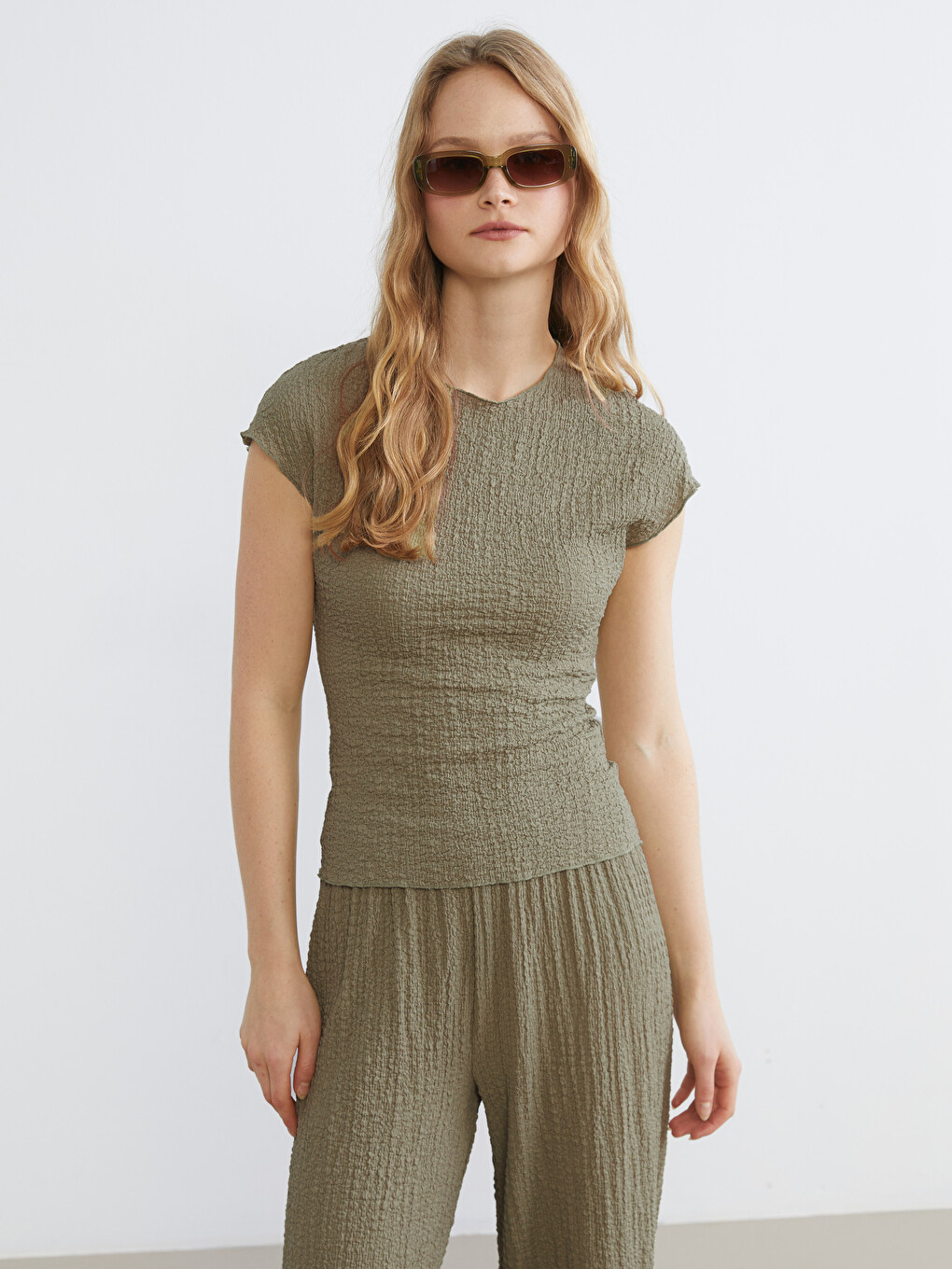 Crew Neck Textured Blouse