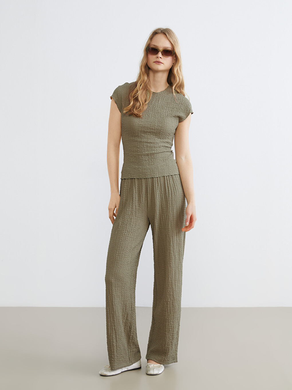 Crew Neck Textured Blouse-1