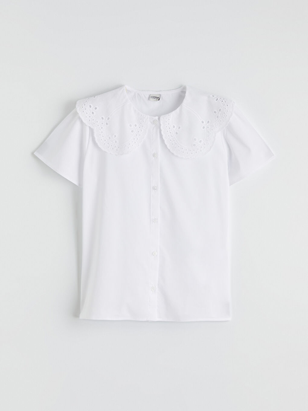 Beyaz Bebe Yaka Kız Çocuk Poplin Gömlek