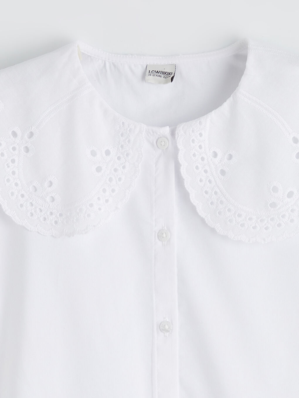 Beyaz Bebe Yaka Kız Çocuk Poplin Gömlek-1