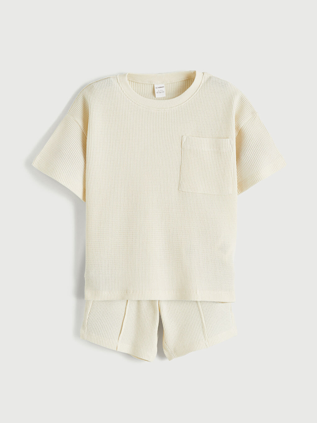 Bej Cepli Erkek Çocuk Waffle Tişört ve Şort