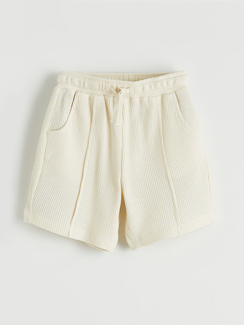 Bej Cepli Erkek Çocuk Waffle Tişört ve Şort-4