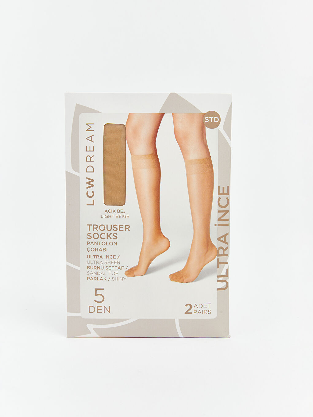 Bej 5 Denye Kadın Ultra İnce Diz Altı Çorap 2'li