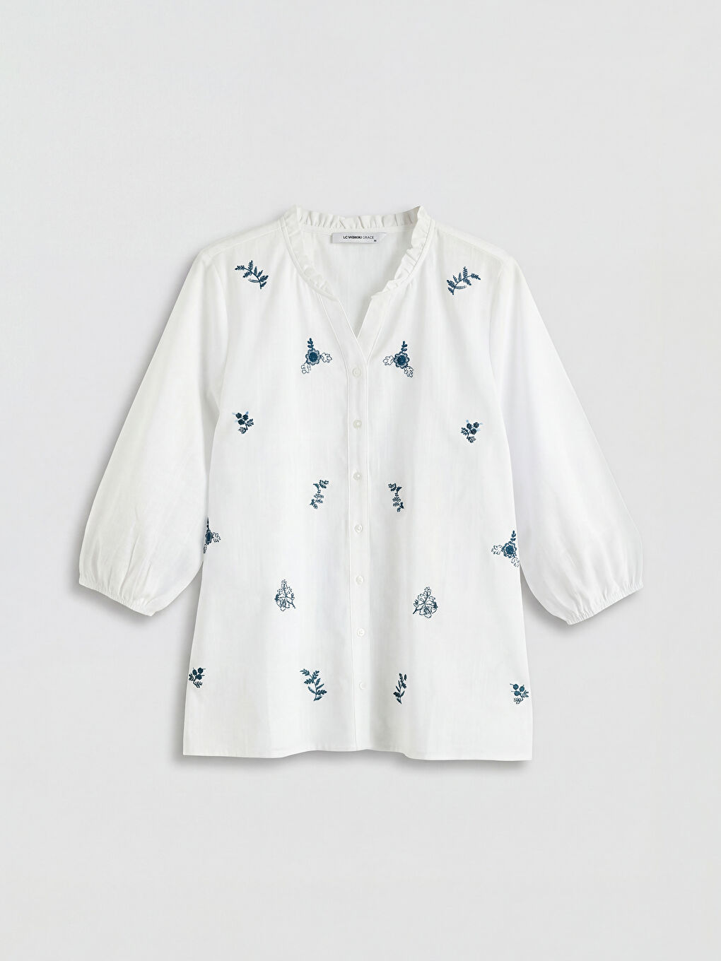 Πουκάμισο με λαιμόκοψη με εγκοπή φλοράλ για γυναίκες-4