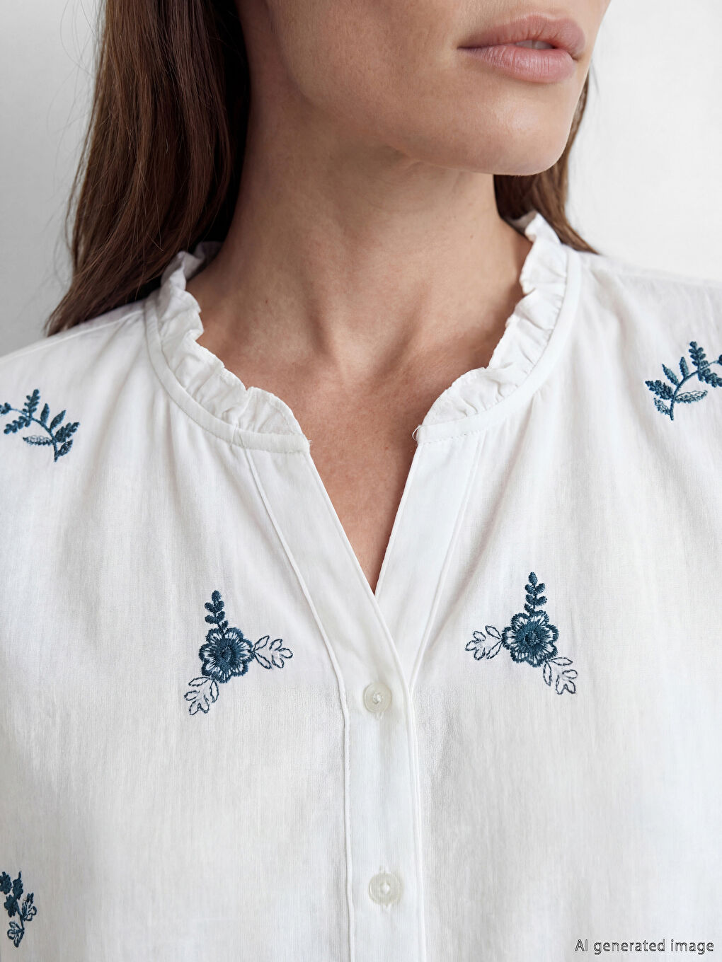 Πουκάμισο με λαιμόκοψη με εγκοπή φλοράλ για γυναίκες-2