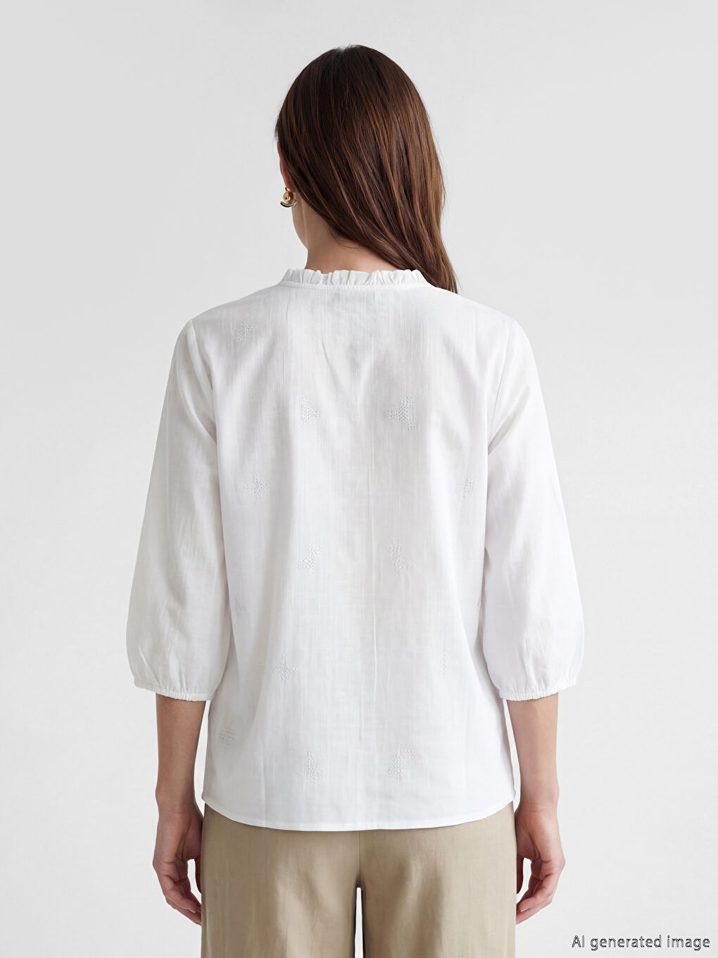 Πουκάμισο με λαιμόκοψη με εγκοπή φλοράλ για γυναίκες-3