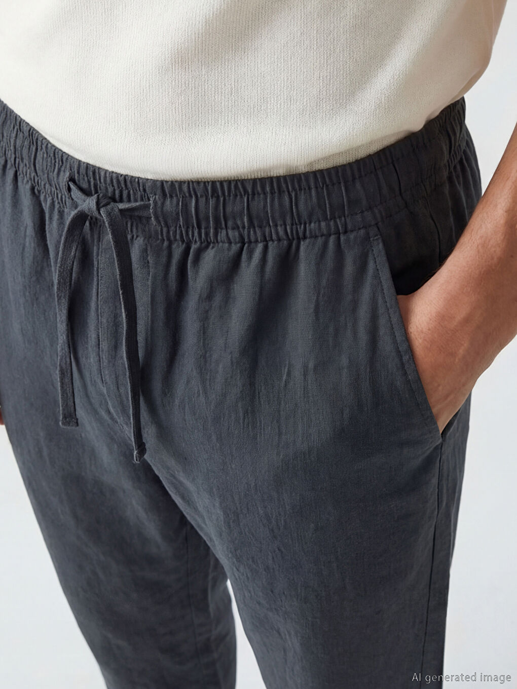 Regular Fit Linen-Look Men's Trousers-2