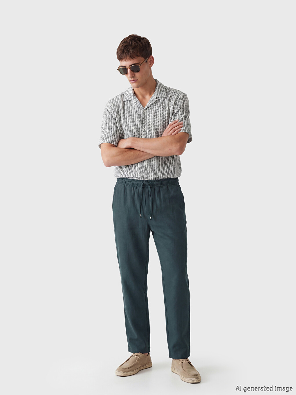 Regular Fit Linen-look Men's Trousers