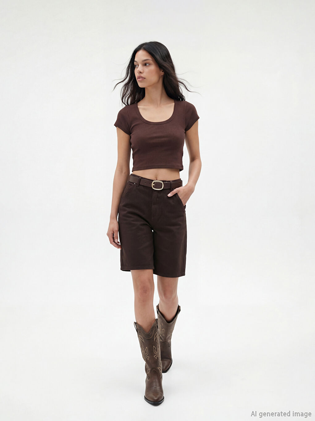 U Neck Ribbed Women's Crop Top-1