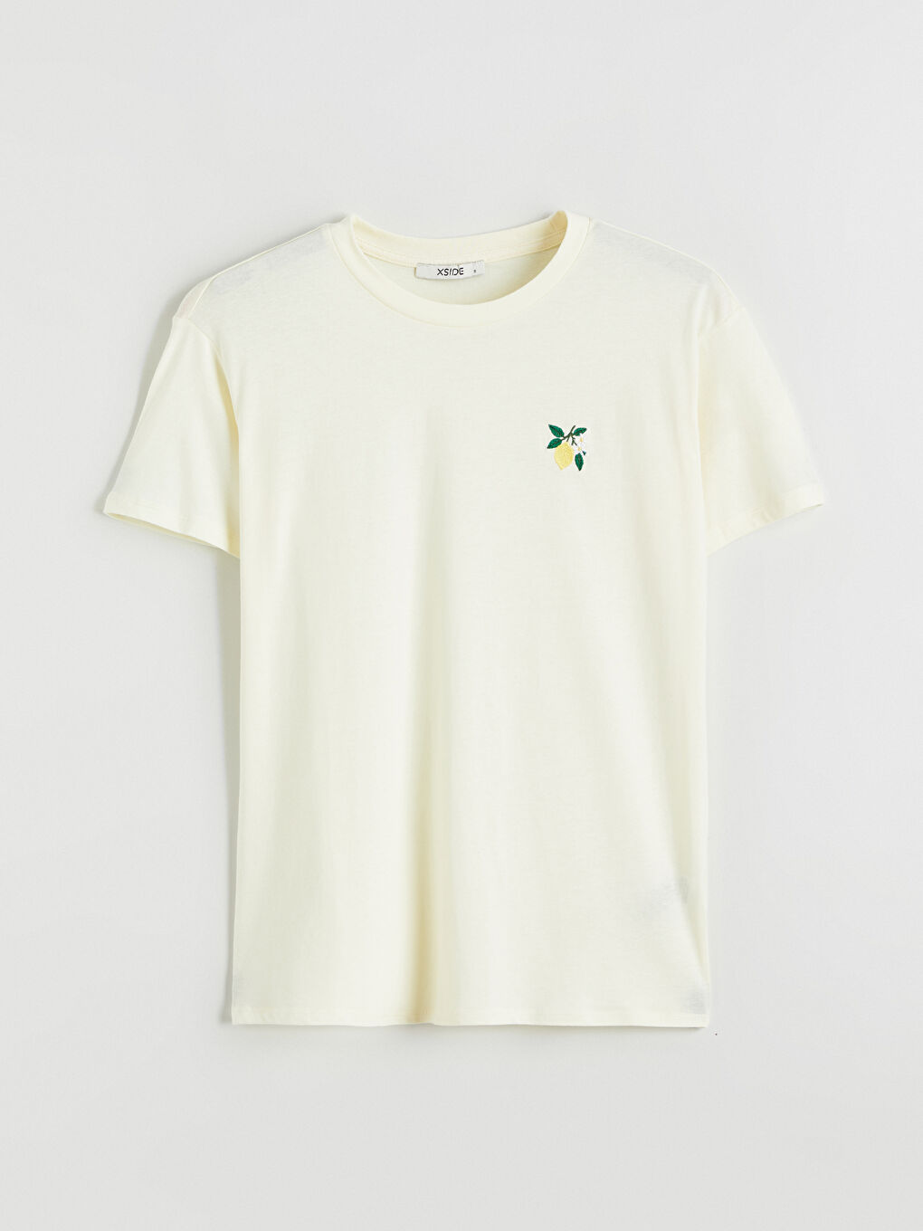 лимон кестеленген әйелдерге арналған дөңгелек жағалы футболка-4