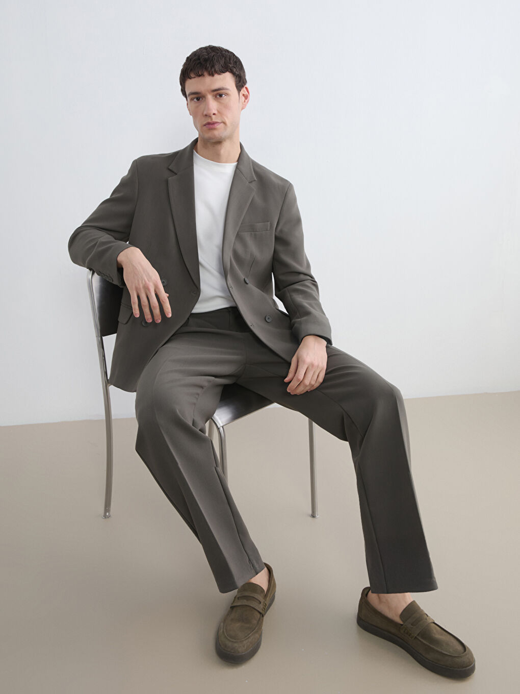 Haki Standart Kalıp Erkek Blazer Ceket-1