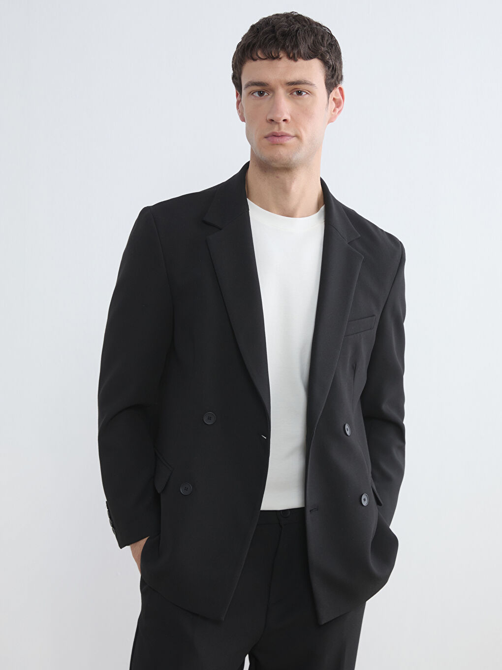 Siyah Standart Kalıp Erkek Blazer Ceket