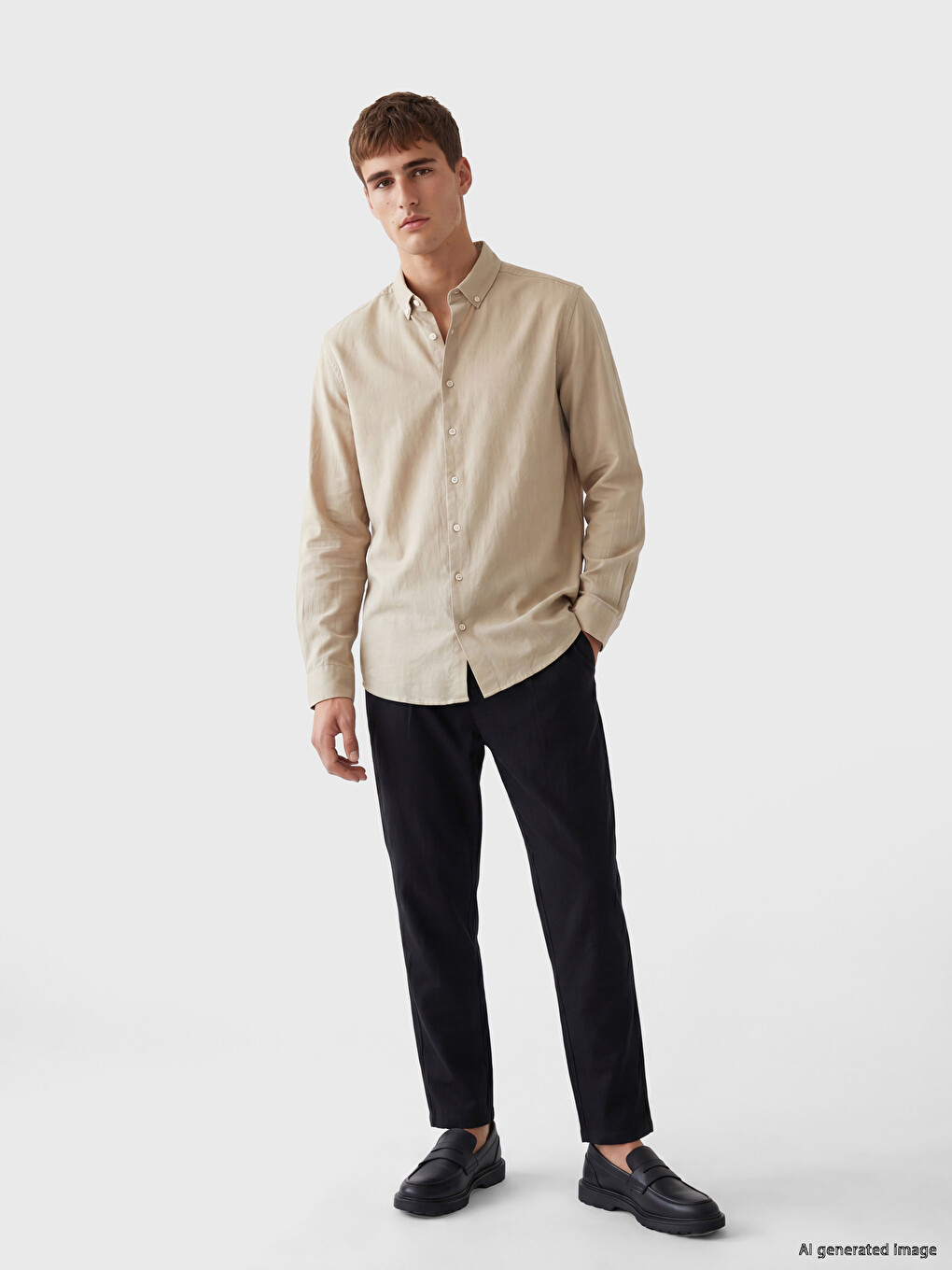 Pleated Linen Blend Men's Trousers