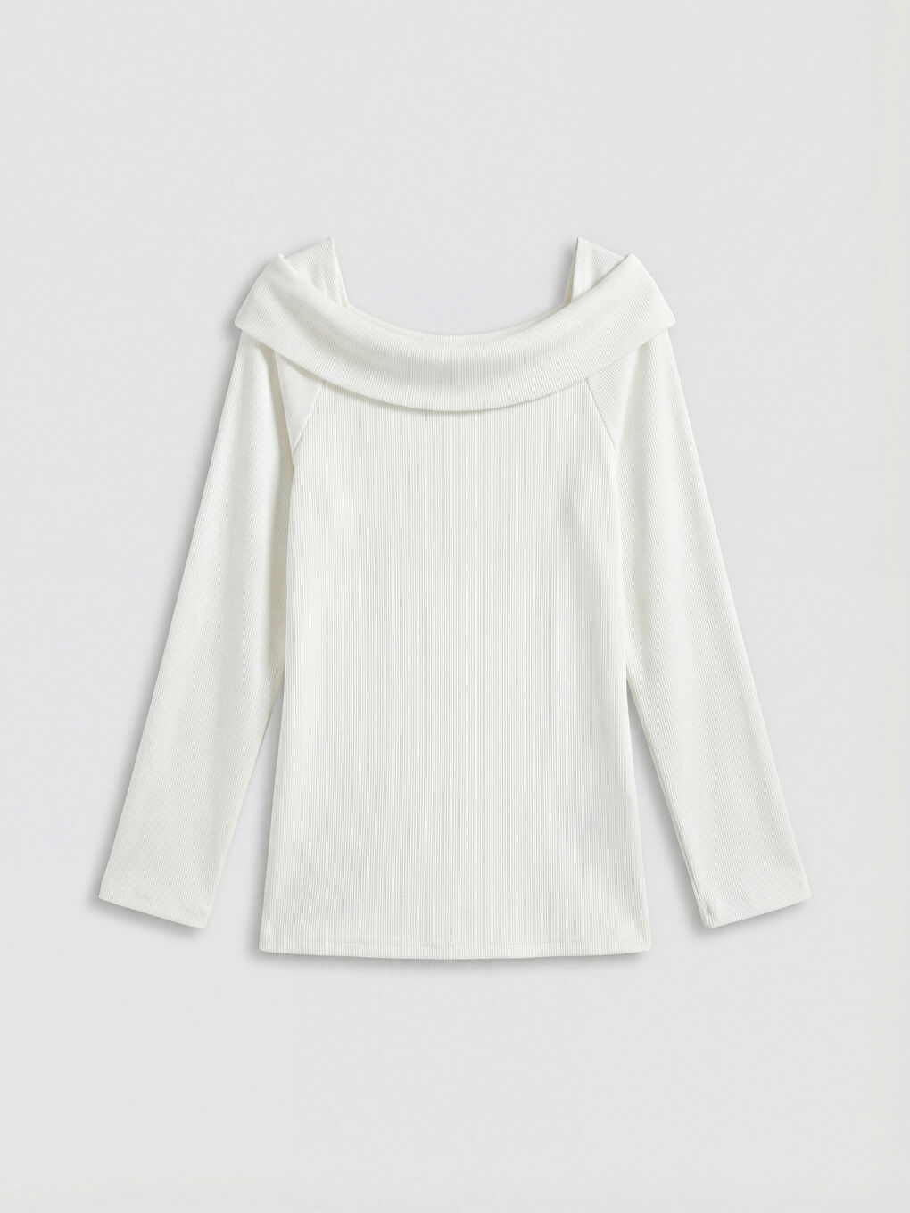 Ekru Kayık Yaka Uzun Kollu Kız Çocuk Tişört