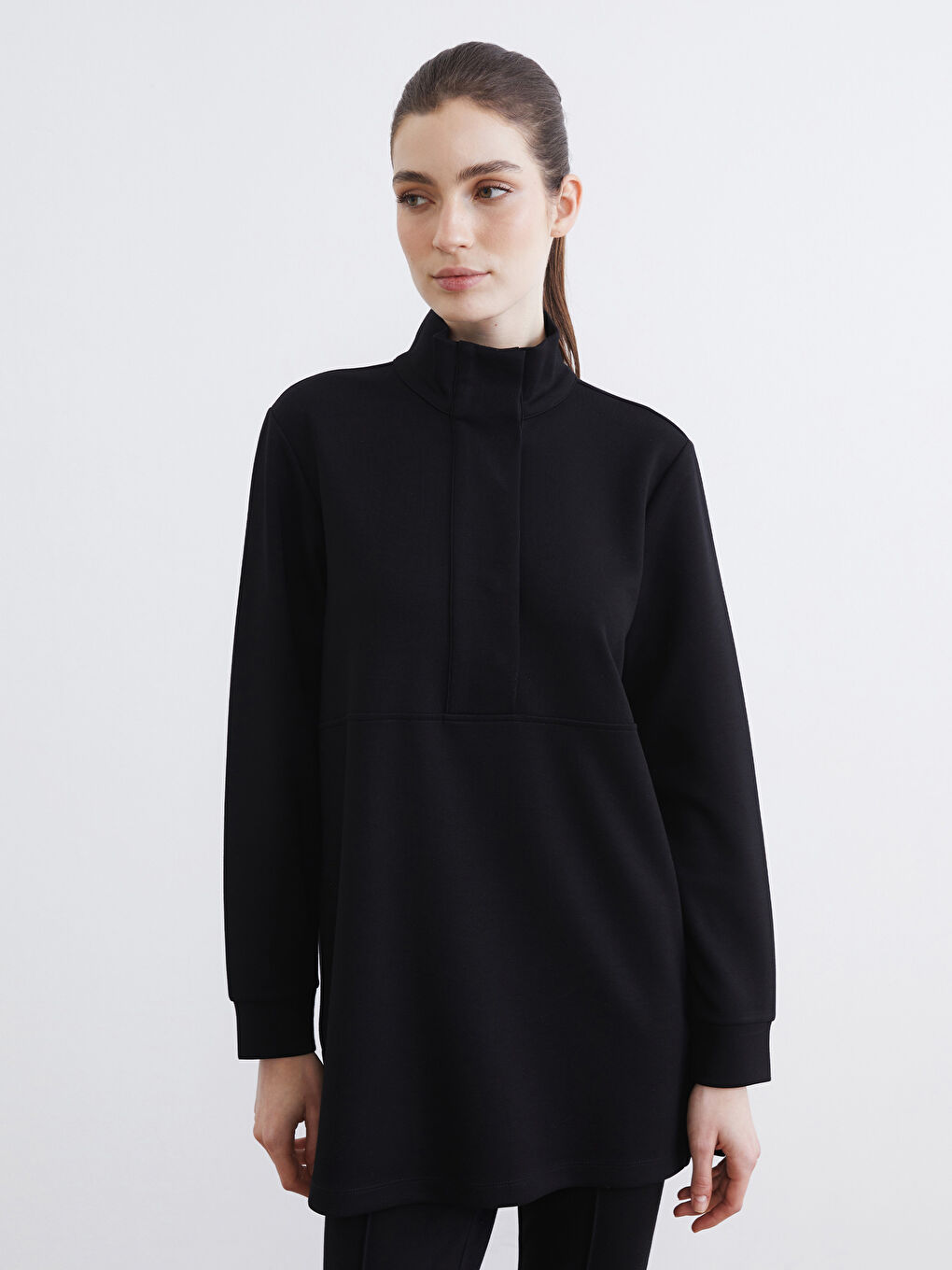 Soft Touch Women's Sweatshirt Tunic with a Stand-Up Collar