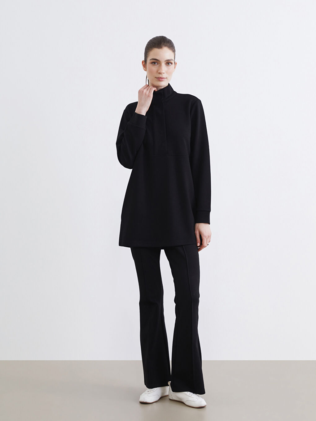 Soft Touch Women's Sweatshirt Tunic with a Stand-Up Collar-1