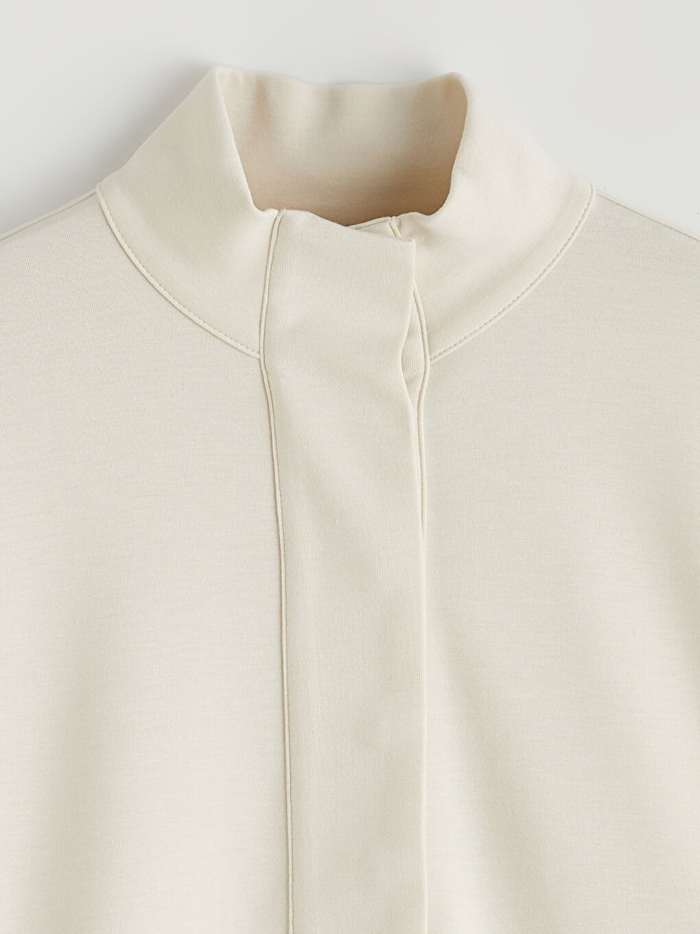 Bej Dik Yaka Soft Touch Kadın Sweatshirt Tunik-5