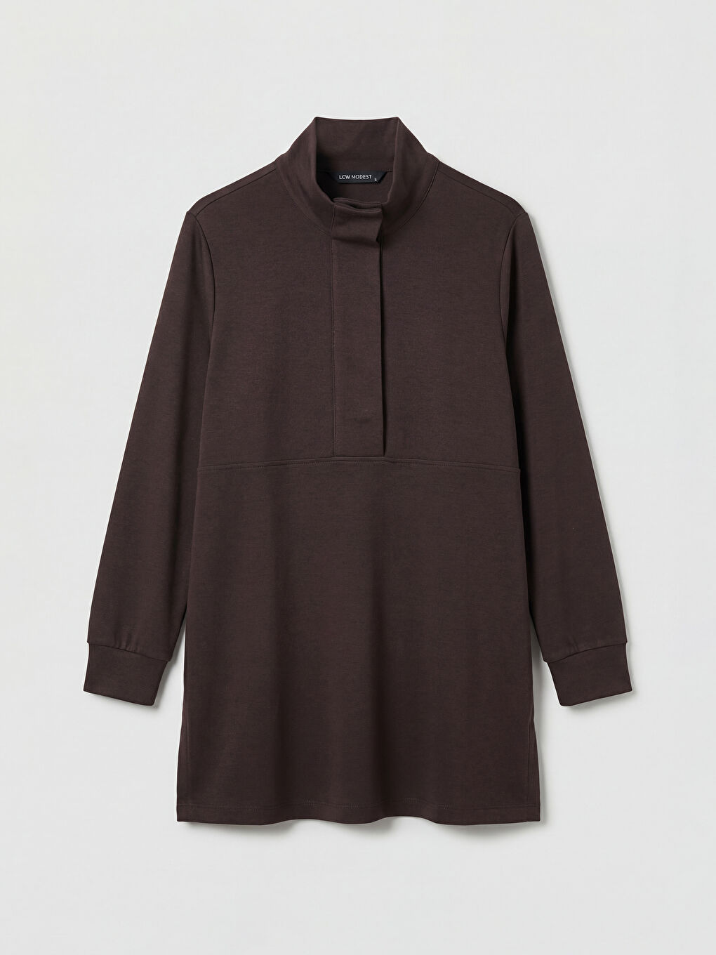 Kahverengi Dik Yaka Soft Touch Kadın Sweatshirt Tunik