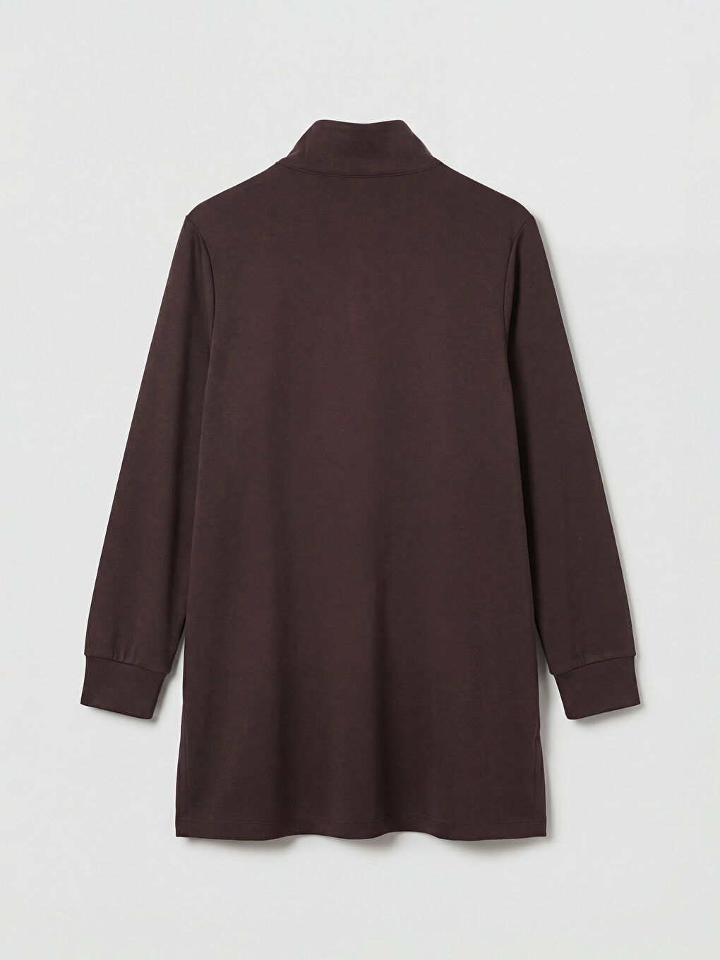 Kahverengi Dik Yaka Soft Touch Kadın Sweatshirt Tunik-1