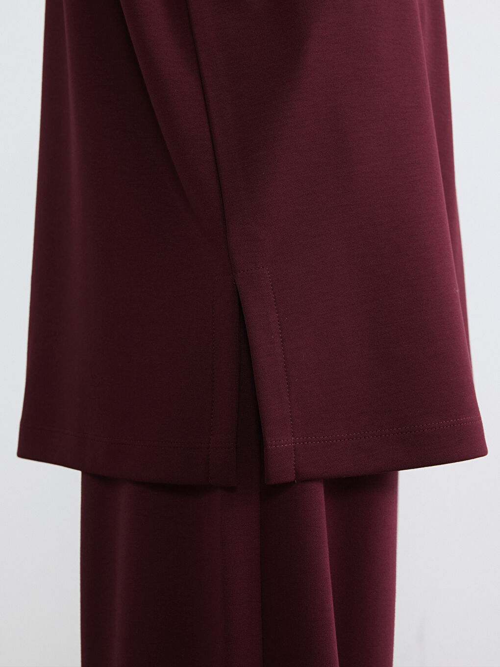 Bordo Dik Yaka Soft Touch Kadın Sweatshirt Tunik-2